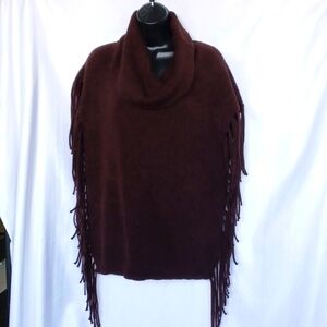 Acrobat - Cowl Neck Fringe Poncho Sweater, Brown